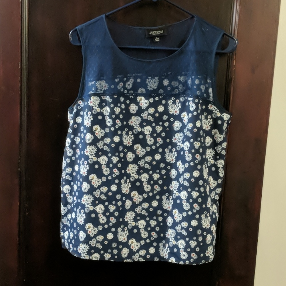 Blue floral sleeveless top